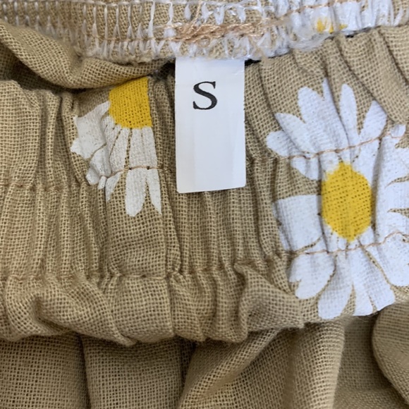 Tan Daisy Flower Pattern Pocket Cotton Beach Pants Hippie 70’s Flashback Bottoms - Picture 7 of 12